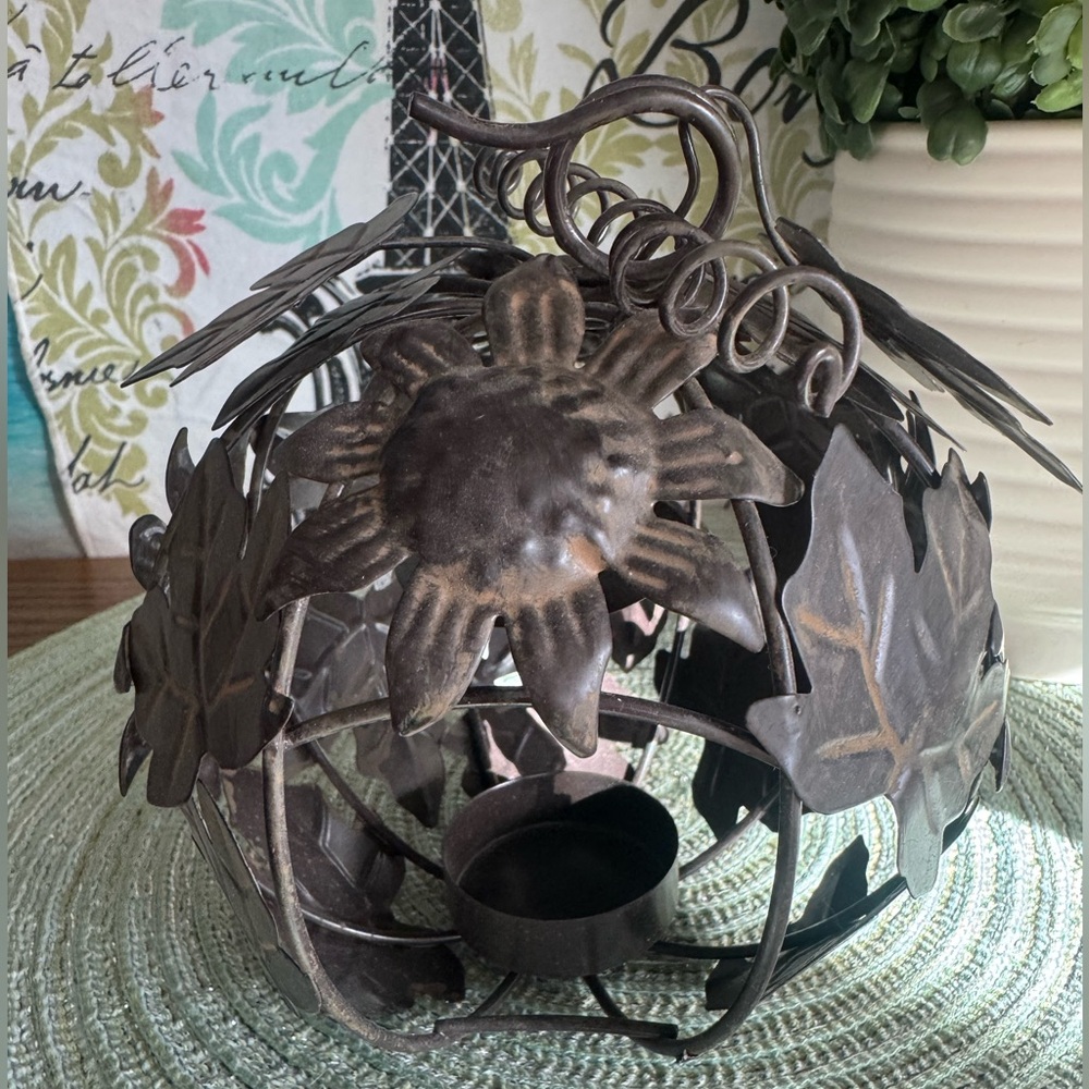 Vintage Rustic Metal Sunflower Candle Holder for Small Votive Candle